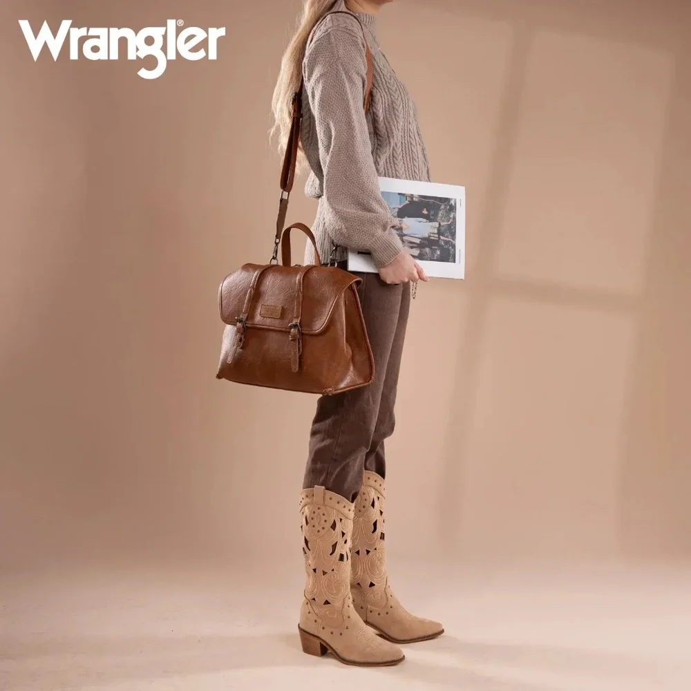 Wrangler Top Handle Carry Satchel/Laptop Bag/Backpack/Crossbody Brown